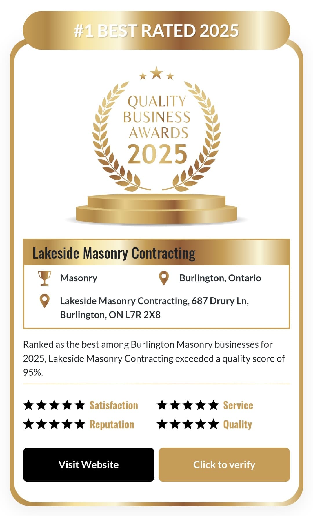 Award-Winning Excellence in Masonry – 2025 Quality Business Award